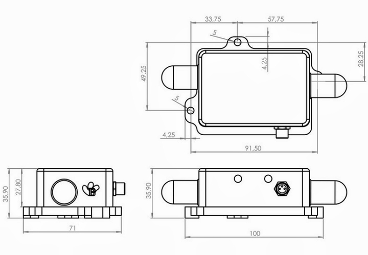 BeanDevice® 2.4GHz AX-3D XRange 傳(chuan) 感器尺寸圖