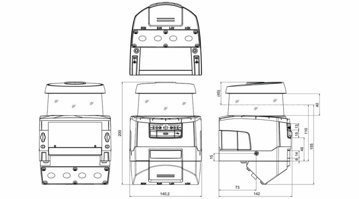 RSL450P-XL/CU400P-4M12 安全激光掃描儀(yi) 的尺寸圖