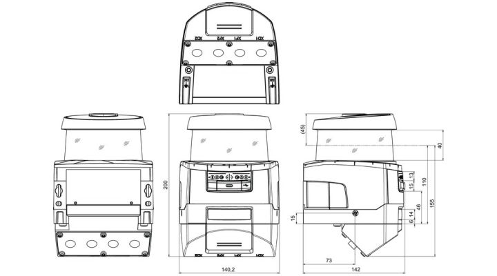 RSL450P-L/CU400P-4M12 安全激光掃描儀(yi) 的產(chan) 品尺寸圖