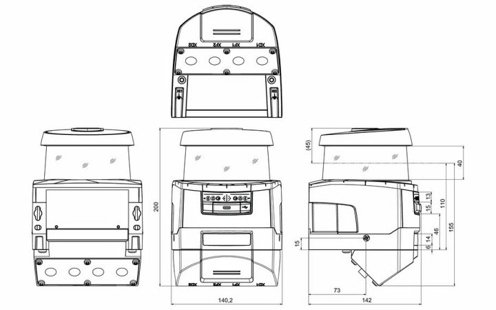 RSL450P-S/CU400P-4M12 安全激光掃描儀(yi) 的尺寸圖