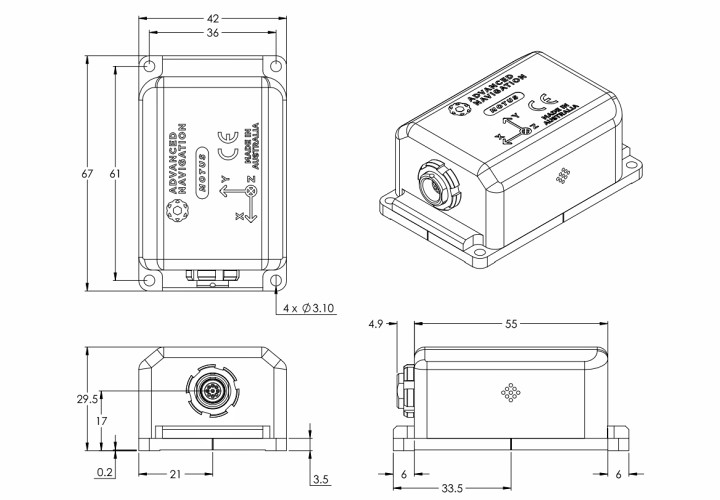 Motus MEMS IMU 傳(chuan) 感器尺寸圖
