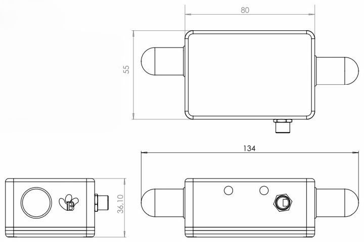 BeanDevice 2.4GHz Inc 傳(chuan) 感器的尺寸圖