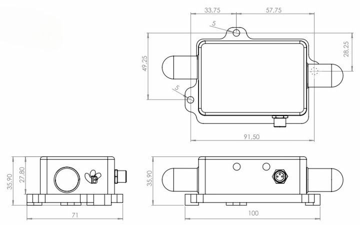 BeanDevice 2.4GHz HI-Inc Xrange 傳(chuan) 感器的尺寸圖