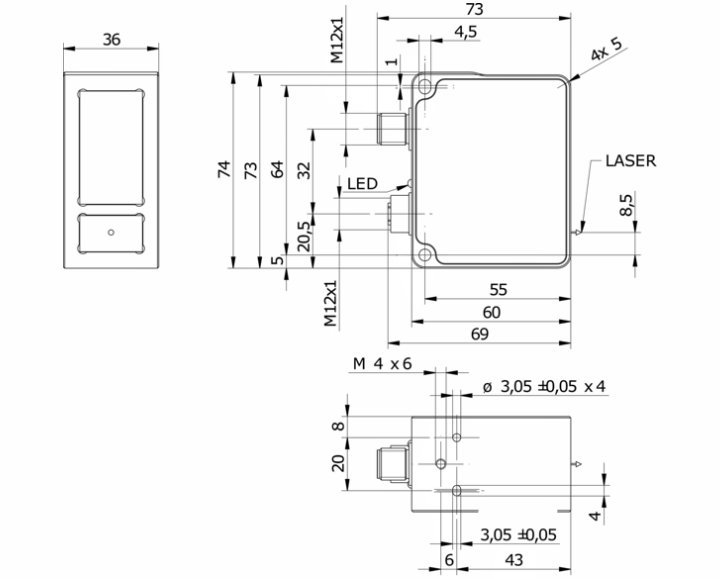 OXM200-B02A.001 傳(chuan) 感器的尺寸圖